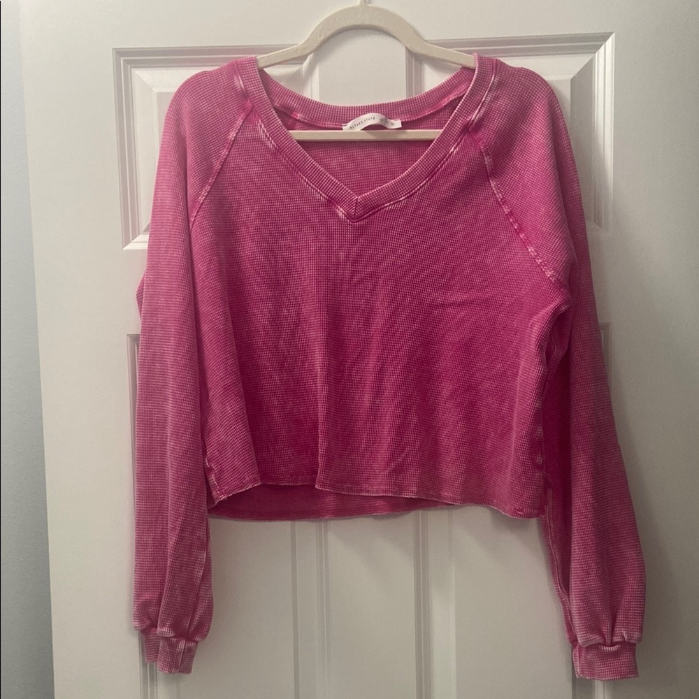 Altar'd State Pink Cropped Long Sleeve Sweatshirt